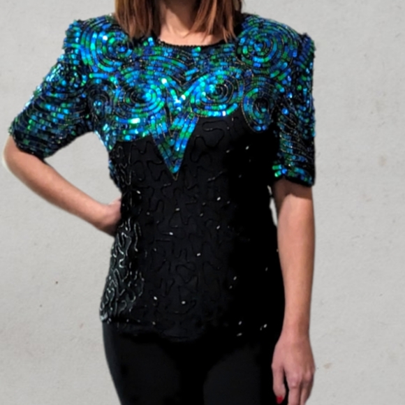 ROYAL FEELINGS Vintage Sequin Cocktail Top ~ Like New - Picture 1 of 15